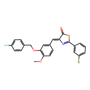 2-(3-bromophenyl)-4-{3-[(4-fluorobenzyl)oxy]-4-methoxybenzylidene}-1,3-oxazol-5(4H)-one structure