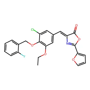 (4E)-4-[[3-chloro-5-ethoxy-4-[(2-fluorophenyl)methoxy]phenyl]methylidene]-2-(furan-2-yl)-1,3-oxazol-5-one structure