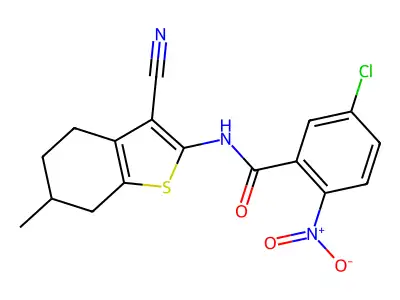 5-chloro-N-(3-cyano-6-methyl-4,5,6,7-tetrahydro-1-benzothien-2-yl)-2-nitrobenzamide structure