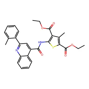 diethyl 3-methyl-5-[[2-(2-methylphenyl)quinoline-4-carbonyl]amino]thiophene-2,4-dicarboxylate structure