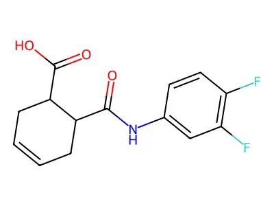 6-[(3,4-Difluoroanilino)-oxomethyl]-1-cyclohex-3-enecarboxylic acid structure
