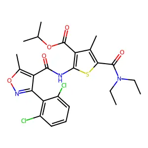 isopropyl 2-({[3-(2,6-dichlorophenyl)-5-methyl-4-isoxazolyl]carbonyl}amino)-5-[(diethylamino)carbonyl]-4-methyl-3-thiophenecarboxylate structure