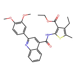 ethyl 2-({[2-(3,4-dimethoxyphenyl)-4-quinolinyl]carbonyl}amino)-4-ethyl-5-methyl-3-thiophenecarboxylate structure
