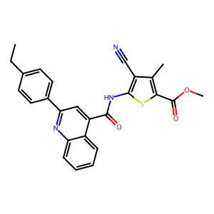methyl 4-cyano-5-[[2-(4-ethylphenyl)quinoline-4-carbonyl]amino]-3-methylthiophene-2-carboxylate structure