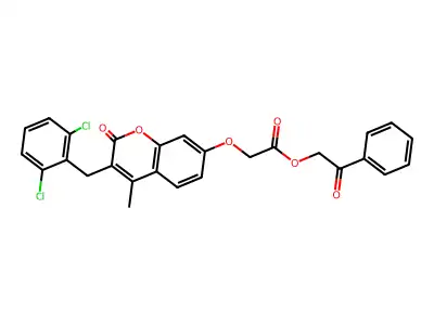 Phenacyl 2-[3-[(2,6-dichlorophenyl)methyl]-4-methyl-2-oxochromen-7-yl]oxyacetate structure