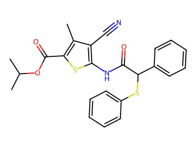 isopropyl 4-cyano-3-methyl-5-{[phenyl(phenylsulfanyl)acetyl]amino}-2-thiophenecarboxylate structure
