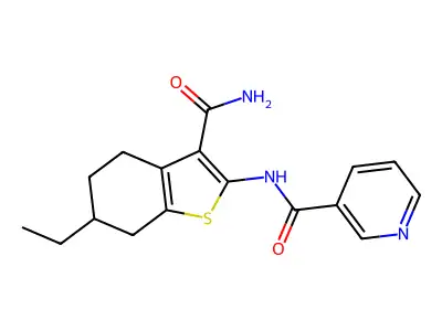 N-(3-carbamoyl-6-ethyl-4,5,6,7-tetrahydro-1-benzothiophen-2-yl)pyridine-3-carboxamide structure