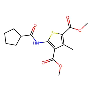 Dimethyl 5-(cyclopentanecarbonylamino)-3-methylthiophene-2,4-dicarboxylate structure