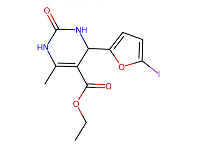 ethyl 4-(5-iodofuran-2-yl)-6-methyl-2-oxo-1,2,3,4-tetrahydropyrimidine-5-carboxylate structure