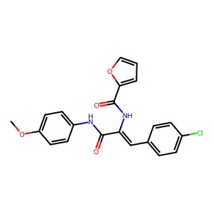 N-[1-(4-chlorophenyl)-3-(4-methoxyanilino)-3-oxoprop-1-en-2-yl]furan-2-carboxamide structure