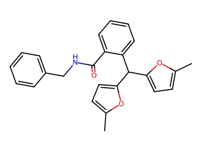 N-benzyl-2-[bis(5-methylfuran-2-yl)methyl]benzamide structure