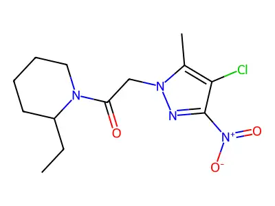 2-(4-Chloro-5-methyl-3-nitropyrazol-1-yl)-1-(2-ethylpiperidin-1-yl)ethanone structure