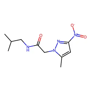 2-(5-methyl-3-nitropyrazol-1-yl)-N-(2-methylpropyl)acetamide structure
