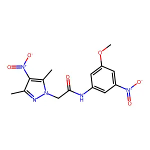 2-(3,5-dimethyl-4-nitro-1H-pyrazol-1-yl)-N-(3-methoxy-5-nitrophenyl)acetamide structure