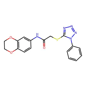 N-(2,3-dihydro-1,4-benzodioxin-6-yl)-2-(1-phenyltetrazol-5-yl)sulfanylacetamide structure