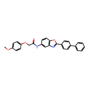 N-(2-[1,1'-biphenyl]-4-yl-1,3-benzoxazol-5-yl)-2-(4-methoxyphenoxy)acetamide structure