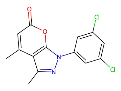 1-(3,5-dichlorophenyl)-3,4-dimethylpyrano[2,3-c]pyrazol-6(1H)-one structure