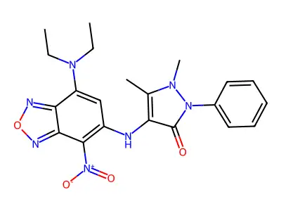 4-({7-(diethylamino)-4-nitro-2,1,3-benzoxadiazol-5-yl}amino)-1,5-dimethyl-2-phenyl-1,2-dihydro-3H-pyrazol-3-one structure
