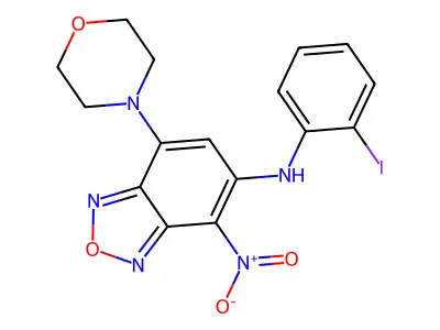 N-(2-iodophenyl)-7-morpholin-4-yl-4-nitro-2,1,3-benzoxadiazol-5-amine structure