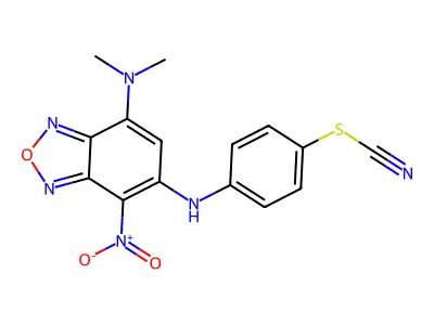 4-({7-(Dimethylamino)-4-nitro-2,1,3-benzoxadiazol-5-yl}amino)phenyl thiocyanate structure