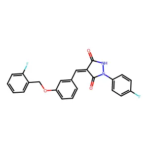 (4Z)-1-(4-fluorophenyl)-4-[[3-[(2-fluorophenyl)methoxy]phenyl]methylidene]pyrazolidine-3,5-dione structure
