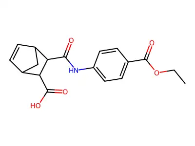 3-{[4-(ethoxycarbonyl)phenyl]carbamoyl}bicyclo[2.2.1]hept-5-ene-2-carboxylic acid structure