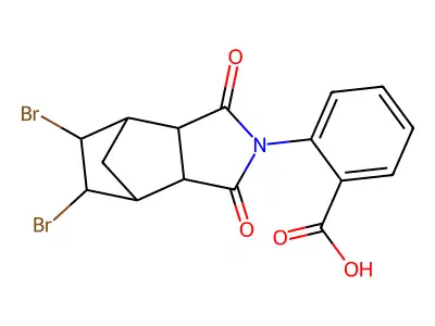2-(5,6-dibromo-1,3-dioxooctahydro-2H-4,7-methanoisoindol-2-yl)benzoic acid structure