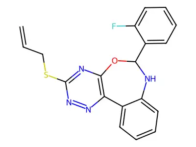 3-(allylsulfanyl)-6-(2-fluorophenyl)-6,7-dihydro[1,2,4]triazino[5,6-d][3,1]benzoxazepine structure