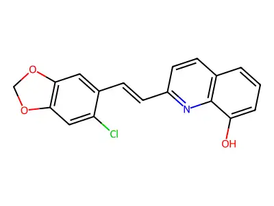 2-[(E)-2-(6-chloro-1,3-benzodioxol-5-yl)ethenyl]quinolin-8-ol structure