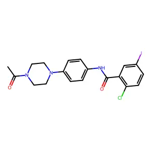N-[4-(4-acetylpiperazin-1-yl)phenyl]-2-chloro-5-iodobenzamide structure