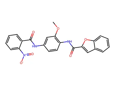 N-[2-methoxy-4-[(2-nitrobenzoyl)amino]phenyl]-1-benzofuran-2-carboxamide structure