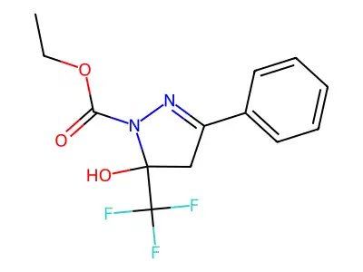 ethyl 5-hydroxy-3-phenyl-5-(trifluoromethyl)-4,5-dihydro-1H-pyrazole-1-carboxylate structure