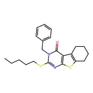 3-benzyl-2-(pentylsulfanyl)-5,6,7,8-tetrahydro[1]benzothieno[2,3-d]pyrimidin-4(3H)-one structure