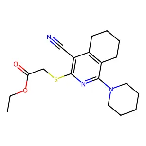 Ethyl 2-(4-cyano-1-piperidyl-3-5,6,7,8-tetrahydroisoquinolylthio)acetate structure