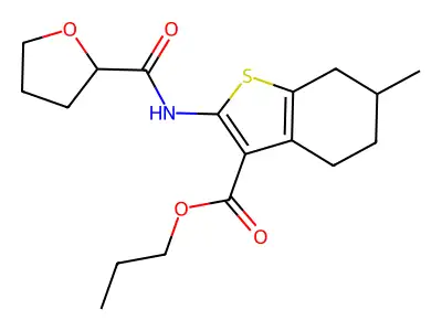 propyl 6-methyl-2-(oxolane-2-carbonylamino)-4,5,6,7-tetrahydro-1-benzothiophene-3-carboxylate structure