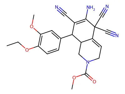 methyl 6-amino-5,5,7-tricyano-8-(4-ethoxy-3-methoxyphenyl)-3,5,8,8a-tetrahydro-2(1H)-isoquinolinecarboxylate structure