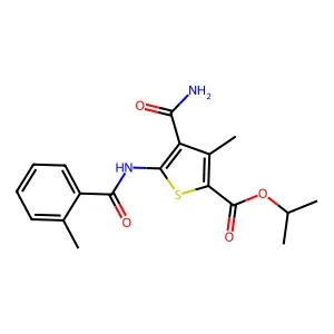 isopropyl 4-(aminocarbonyl)-3-methyl-5-[(2-methylbenzoyl)amino]-2-thiophenecarboxylate structure