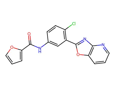 N-[4-chloro-3-([1,3]oxazolo[4,5-b]pyridin-2-yl)phenyl]furan-2-carboxamide structure