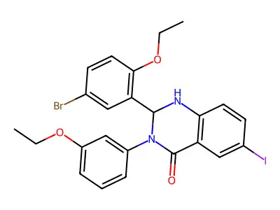 2-(5-bromo-2-ethoxyphenyl)-3-(3-ethoxyphenyl)-6-iodo-2,3-dihydro-4(1H)-quinazolinone structure