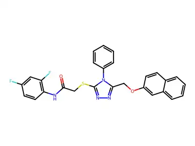 N-(2,4-difluorophenyl)-2-[[5-(naphthalen-2-yloxymethyl)-4-phenyl-1,2,4-triazol-3-yl]sulfanyl]acetamide structure