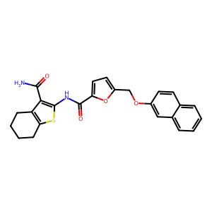 N-(3-carbamoyl-4,5,6,7-tetrahydro-1-benzothiophen-2-yl)-5-(naphthalen-2-yloxymethyl)furan-2-carboxamide structure