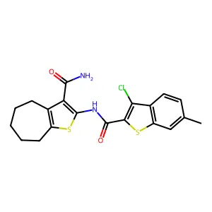 2-[(3-chloro-6-methyl-1-benzothiophene-2-carbonyl)amino]-5,6,7,8-tetrahydro-4H-cyclohepta[b]thiophene-3-carboxamide structure