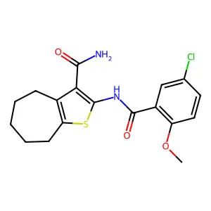 2-[(5-chloro-2-methoxybenzoyl)amino]-5,6,7,8-tetrahydro-4H-cyclohepta[b]thiophene-3-carboxamide structure