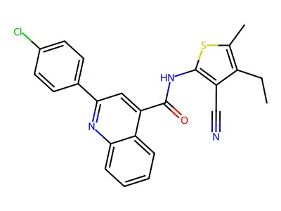 2-(4-chlorophenyl)-N-(3-cyano-4-ethyl-5-methylthiophen-2-yl)quinoline-4-carboxamide structure