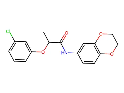 2-(3-chlorophenoxy)-N-(2,3-dihydro-1,4-benzodioxin-6-yl)propanamide structure