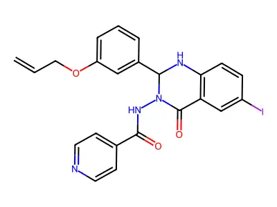 N-[6-iodo-4-oxo-2-(3-prop-2-enoxyphenyl)-1,2-dihydroquinazolin-3-yl]pyridine-4-carboxamide structure