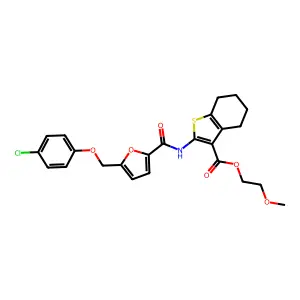 2-methoxyethyl 2-({5-[(4-chlorophenoxy)methyl]-2-furoyl}amino)-4,5,6,7-tetrahydro-1-benzothiophene-3-carboxylate structure