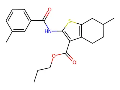 propyl 6-methyl-2-[(3-methylbenzoyl)amino]-4,5,6,7-tetrahydro-1-benzothiophene-3-carboxylate structure