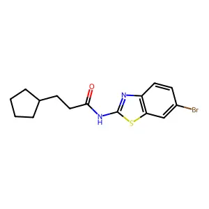 N-(6-bromo-1,3-benzothiazol-2-yl)-3-cyclopentylpropanamide structure