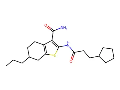 2-[(3-cyclopentylpropanoyl)amino]-6-propyl-4,5,6,7-tetrahydro-1-benzothiophene-3-carboxamide structure